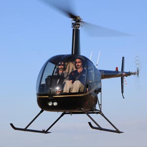Two pilots in a helicopter in-flight