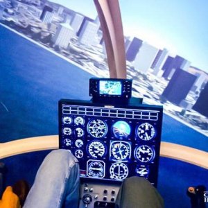 Cockpit view inside the helicopter flight simulator