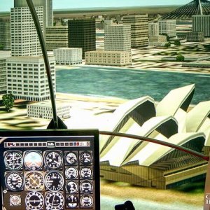 The Sydney Opera house as shown in the helicopter flight simulator. Corporate Helicopters Flight Training Academy.